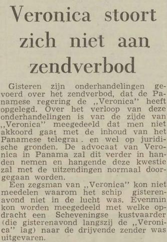 19600521 De Stem Veronica stoort zich niet aan zendverbod.jpg