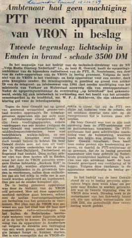 19591212 leeuwarder courant PTT neemt apparatuur van VRON in beslag.jpg