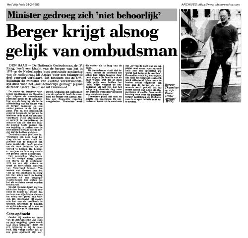 19860224 Het Vrije Volk Berger krijgt alsnog gelijk van ombudsman.jpg