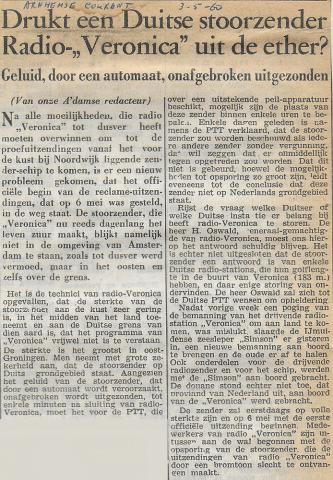 19600503 Arnhemse courant Drukt een Duitse stoorzender Radio Veronica uit de ether.jpg