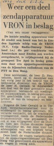 19600206 vrije volk Weer een deel zendapparatuur VRON in beslag.jpg
