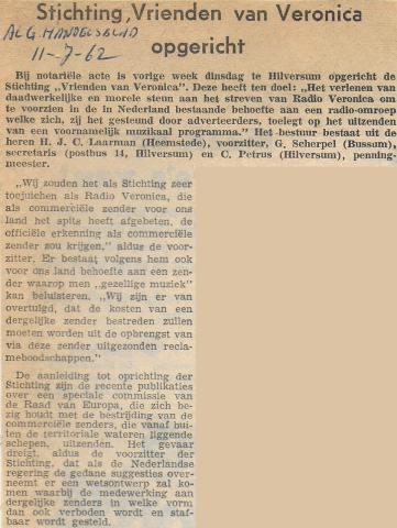 19620711 algemeen handlsblad Stichting Vrienden van Veronica opgericht.jpg